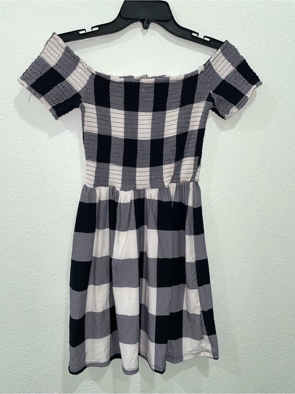 JustFab Black and White Gingham Off-Shoulder Dress